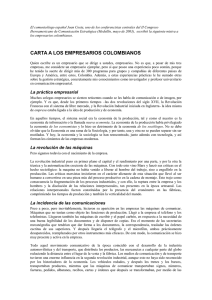 Carta de Joan Costa a los empresarios colombianos
