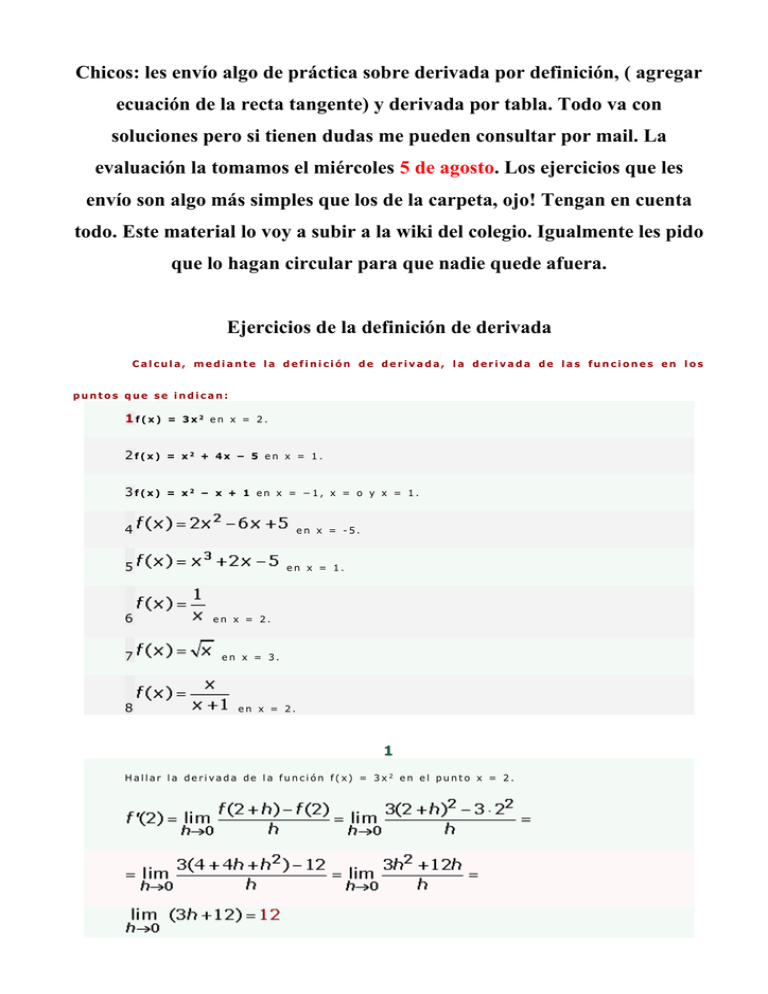 Ejercicios De La Definici n De Derivada
