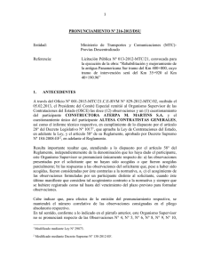 1 PRONUNCIAMIENTO Nº 216-2013/DSU Entidad: Ministerio de