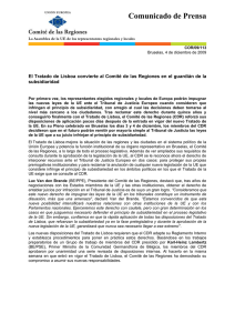 El Tratado de Lisboa convierte al Comité de las Regiones