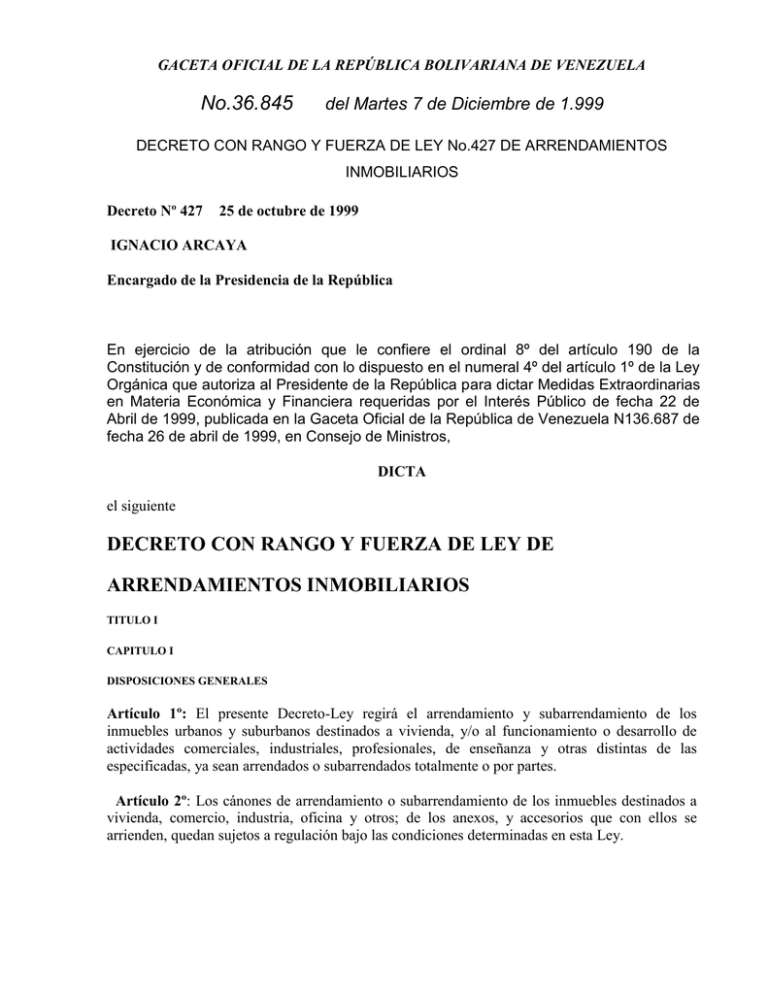 Ley de Arrendamientos Inmobiliarios