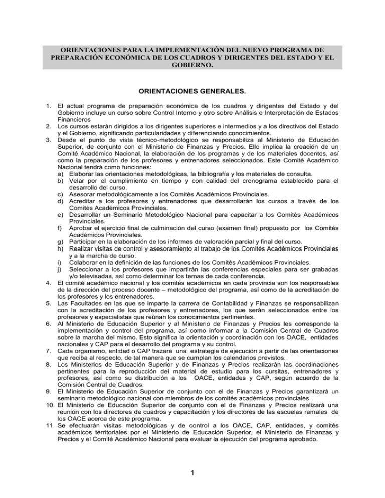 orientaciones para la implementación del nuevo programa de