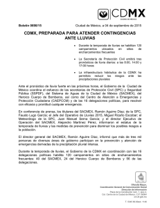 CDMX, PREPARADA PARA ATENDER CONTINGENCIAS ANTE LLUVIAS  Boletín 0698/15
