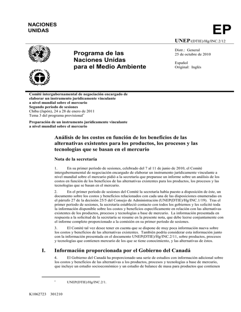 EP Programa de las Naciones Unidas para el Medio Ambiente