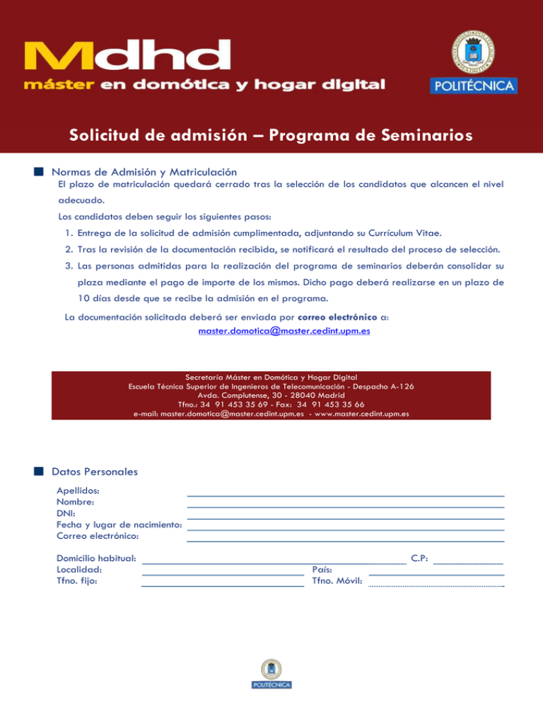 Solicitud De Admisi n Seminarios