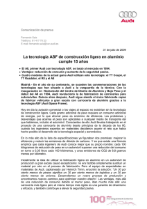 La tecnología ASF de construcción ligera en aluminio cumple 15 años