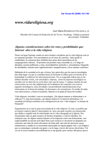 www.vidareligiosa.org Algunas consideraciones sobre los retos y posibilidades que