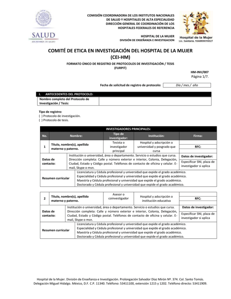 Formato único De Registro De Protocolos De Investigación Tesis 9219