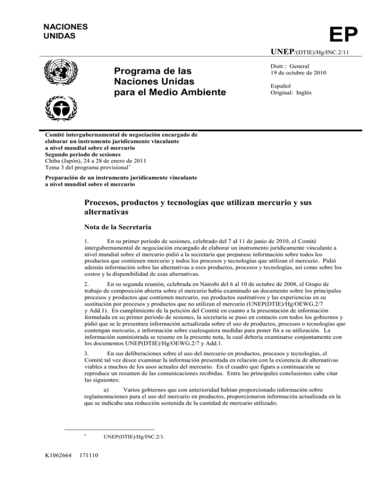 EP Programa de las Naciones Unidas para el Medio Ambiente