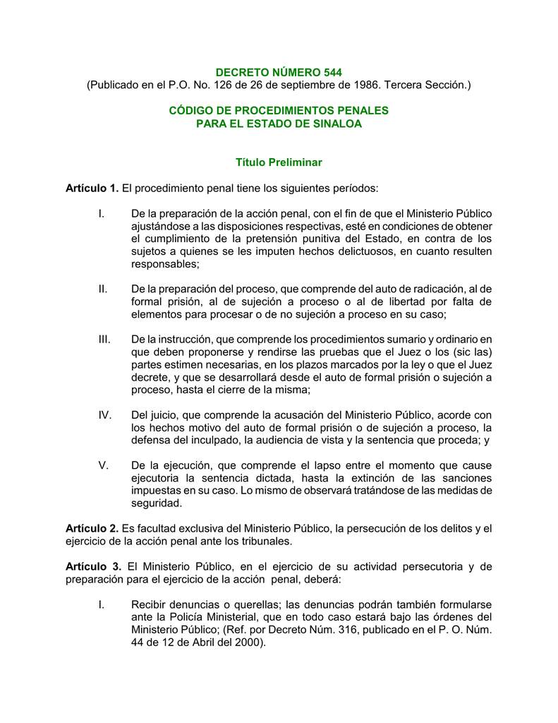 Código de Procedimientos Penales para el Estado de Sinaloa