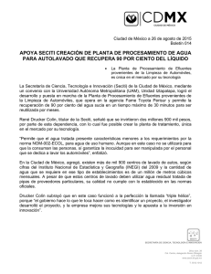 APOYA SECITI CREACIÓN DE PLANTA DE PROCESAMIENTO DE AGUA
