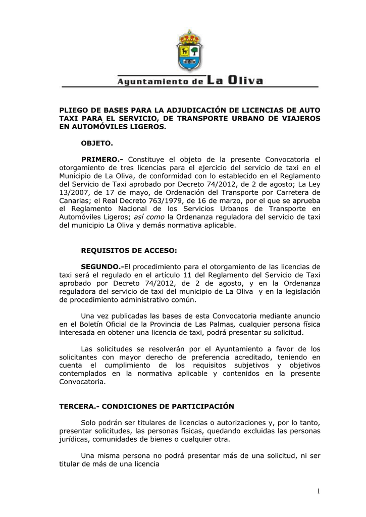 Bases Para La Adjudicacion De Licencias De Auto Taxi