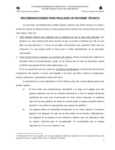 RECOMENDACIONES PARA REALIZAR UN INFORME TÉCNICO