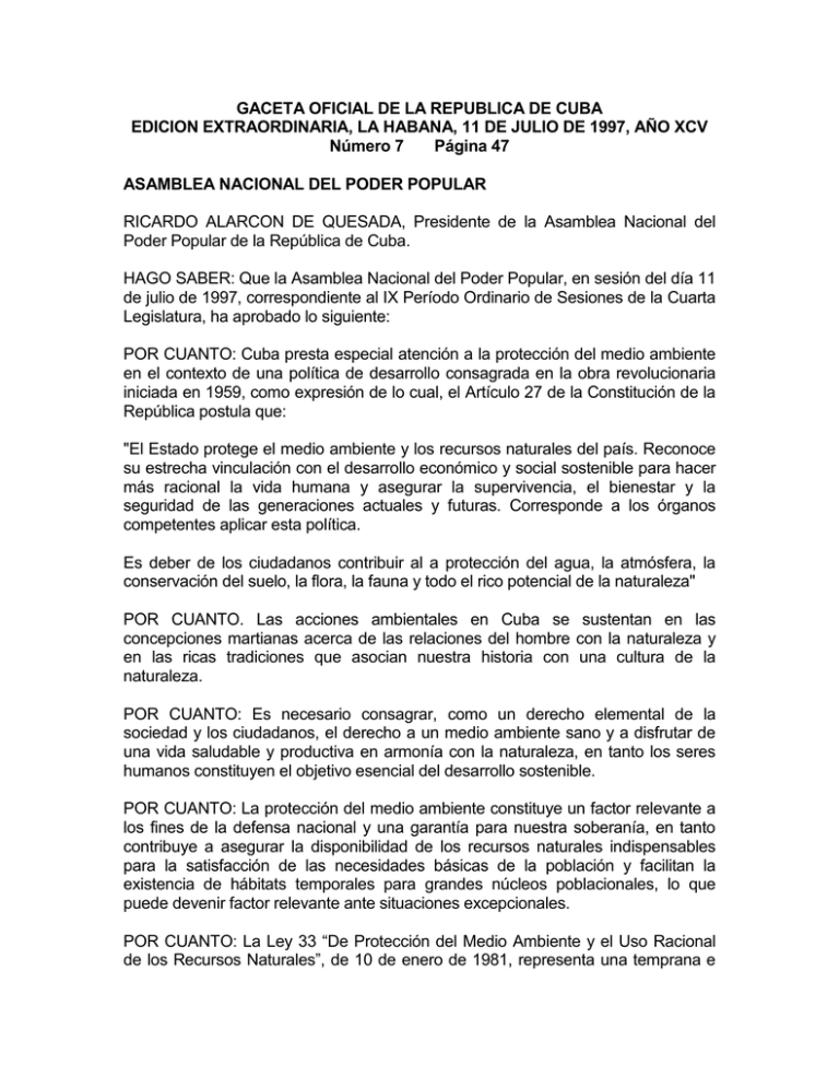 GACETA OFICIAL DE LA REPUBLICA DE CUBA