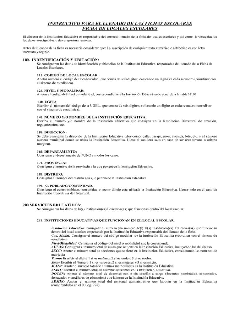 Instructivo Para El Llenado De Las Fichas Escolares