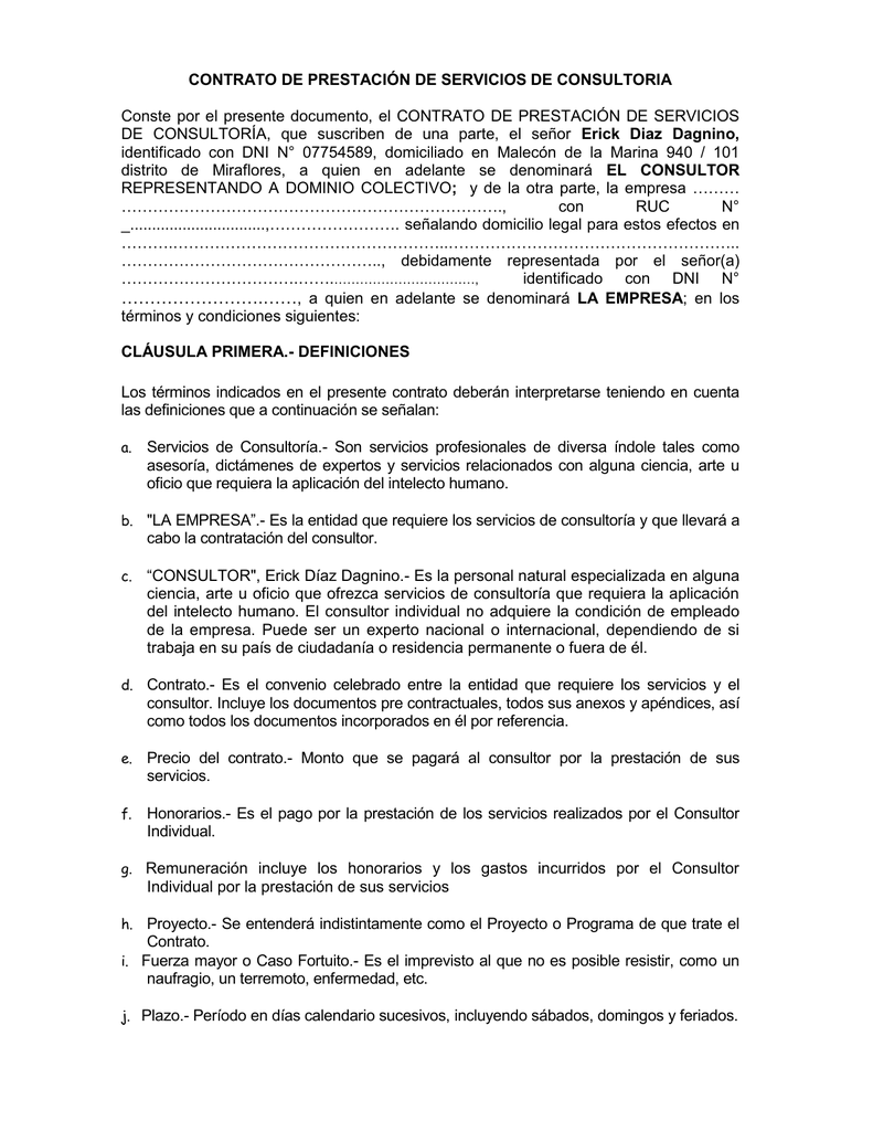 Contrato De Consultoria Para Elaborar El