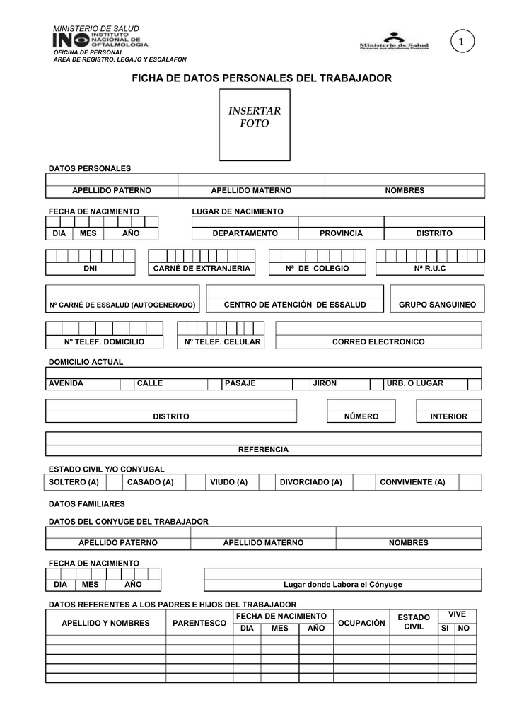 Ficha De Datos Personales Del Trabajador Pdf Para Tra 3452