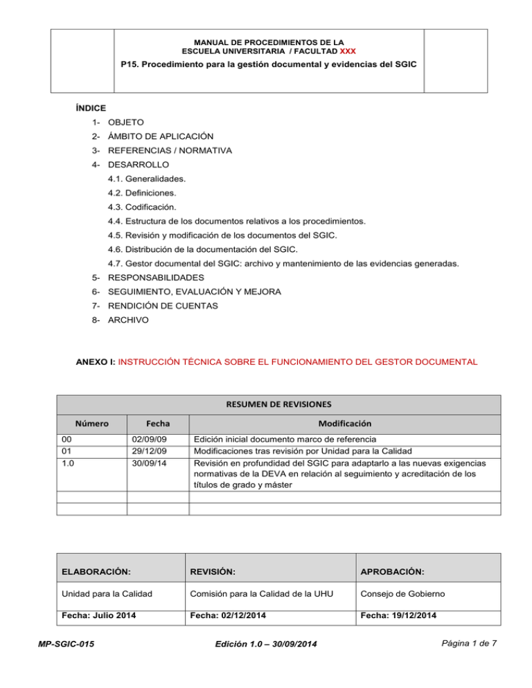 Procedimiento Para La Gestión Documental Y De Evidencias Del SGIC.