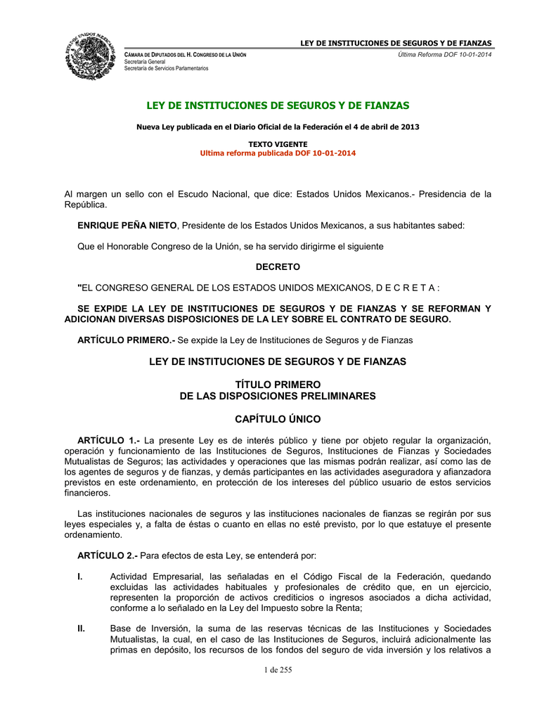 Ley De Instituciones De Seguros Y De Fianzas - 