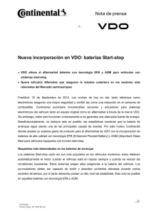 Nueva incorporación en VDO: baterías Start-stop Nota de prensa