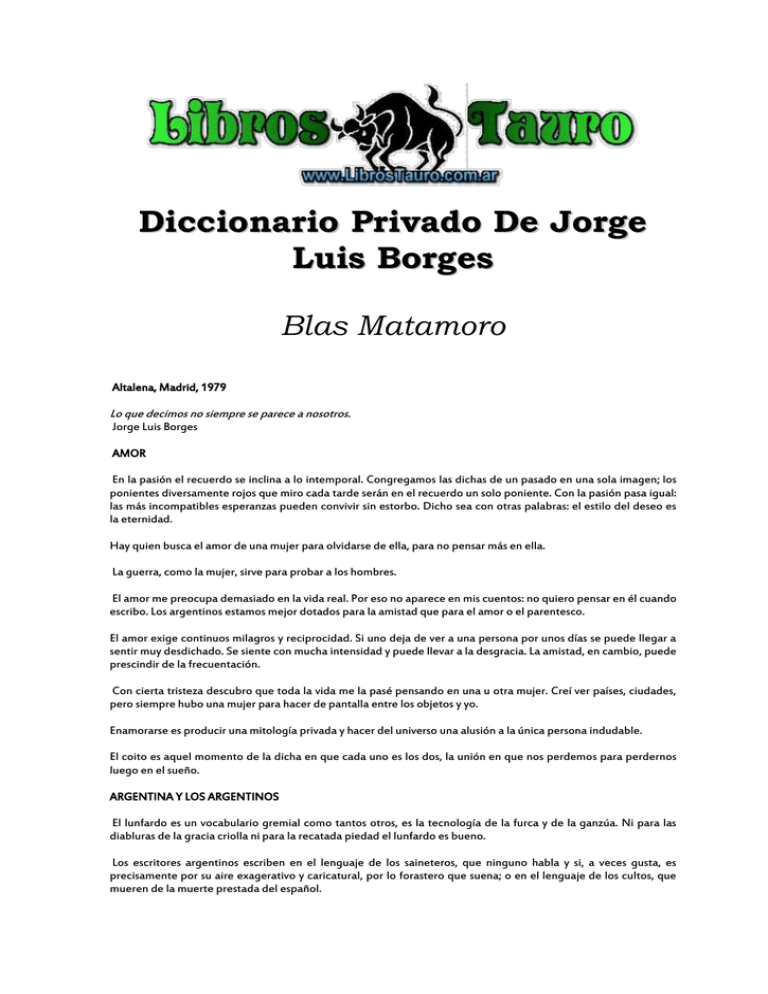 DICCIONARIO PRIVADO DE JORGE LUIS BORGES