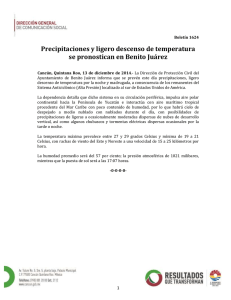 Precipitaciones y ligero descenso de temperatura se pronostican en Benito Juárez