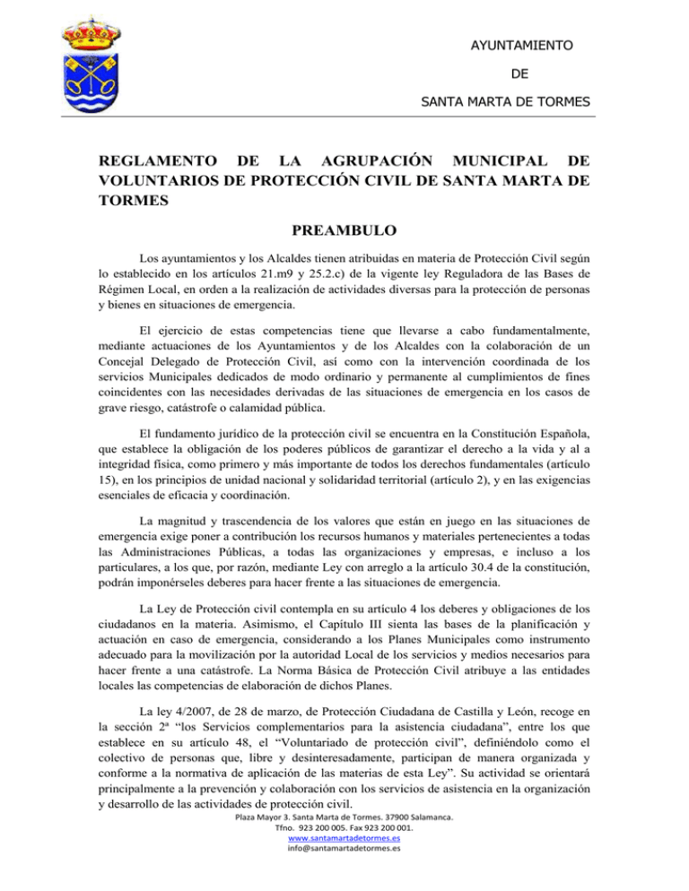 Reglamento de voluntarios de Protección Civil Reglamento de voluntarios de Protección Civil