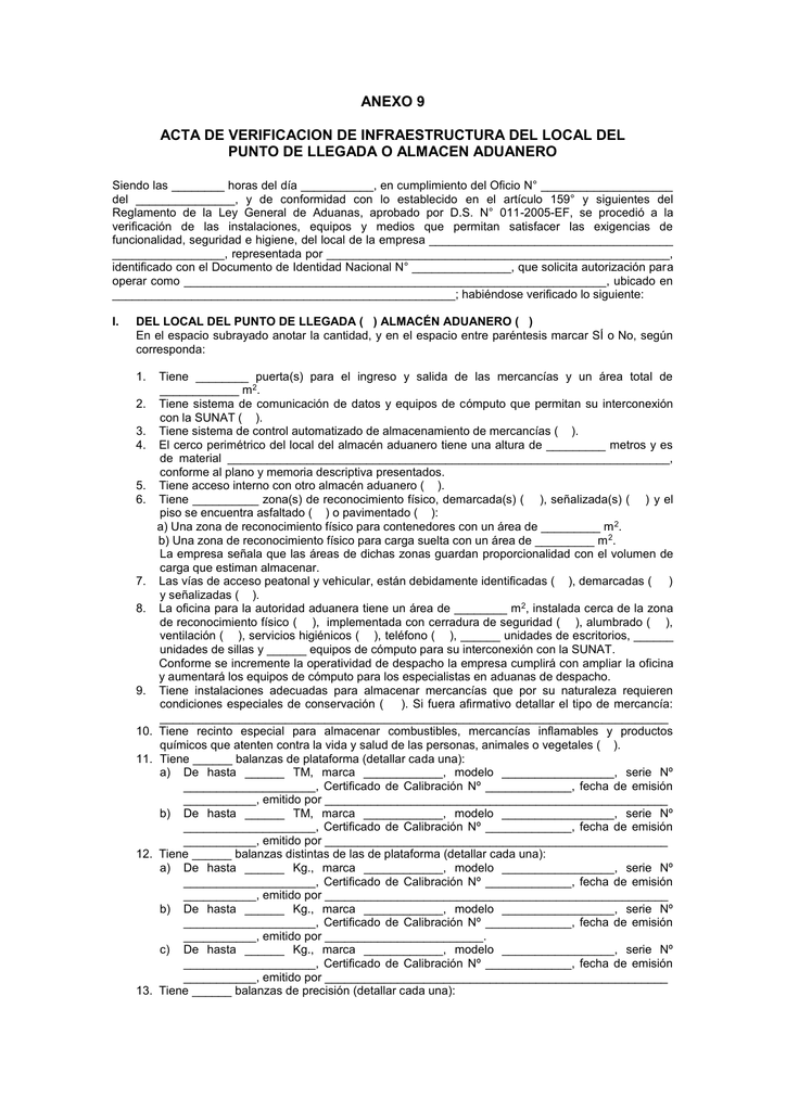 ANEXO 9 ACTA DE VERIFICACION DE INFRAESTRUCTURA DEL LOCAL DEL