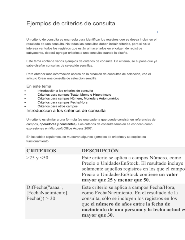 Ejemplos De Criterios De Consulta