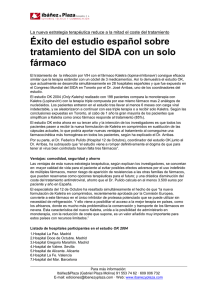 Éxito del estudio español sobre tratamiento del SIDA con un solo fármaco