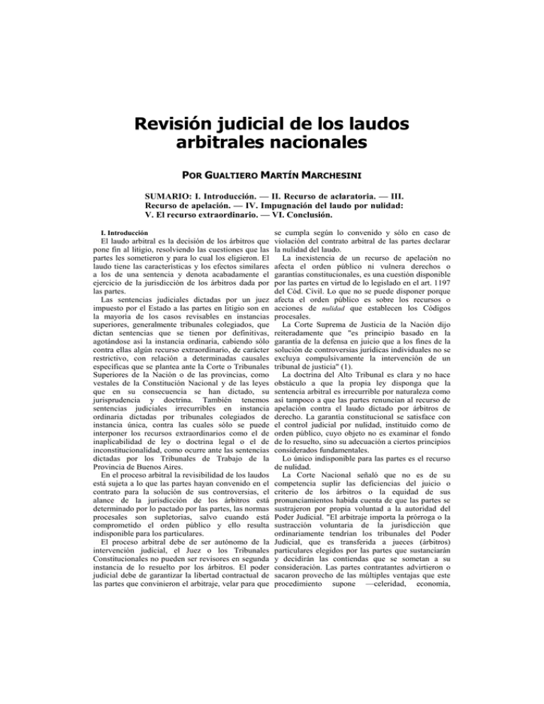 Revisión Judicial De Los Laudos Arbitrales Nacionales