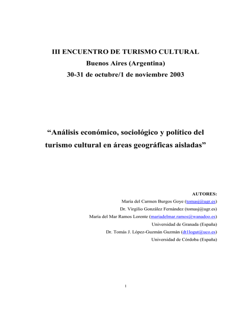 20. Análisis económico, sociológico y político del turismo 20. Análisis económico, sociológico y político del turismo
