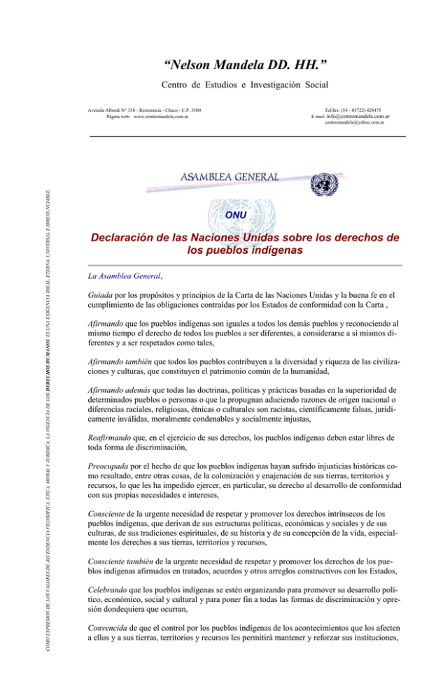 Declaración De Las Naciones Unidas Sobre Los Derechos De Los