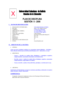 Universidad Salesiana  de Bolivia Ciencias de la Educación  PLAN DE DISCIPLINA