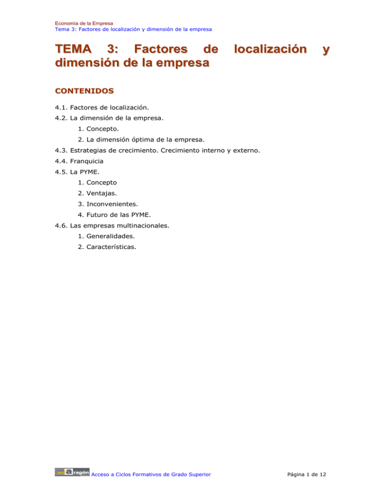 TEMA 4: Factores De Localización Y Dimensión De La Empresa