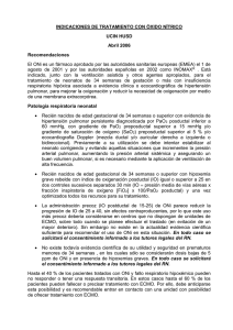 INDICACIONES DE TRATAMIENTO CON ÓXIDO NÍTRICO UCIN HUSD Abril 2006 Recomendaciones