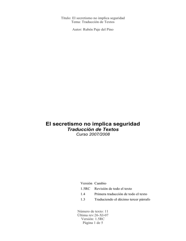 El Secretismo No Implica Seguridad