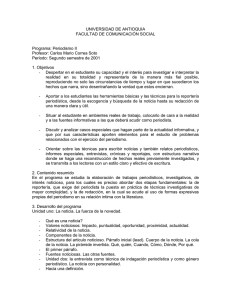 UNIVERSIDAD DE ANTIOQUIA FACULTAD DE COMUNICACIÓN SOCIAL  Programa: Periodismo II