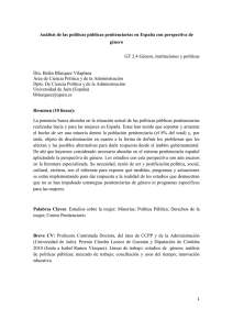 An&aacute;lisis de las pol&iacute;ticas p&uacute;blicas penitenciarias en Espa&ntilde;a con perspectiva... g&eacute;nero  GT 2.4 G&eacute;nero, instituciones y pol&iacute;ticas