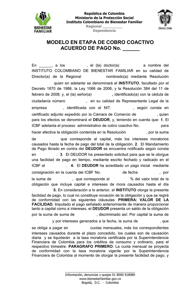 Ejemplo De Acuerdo De Pago 5852