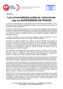 Las universidades públicas valencianas casi en SUSPENSIÓN DE