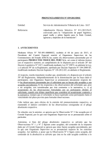 PRONUNCIAMIENTO N° 539-2013/DSU  Entidad: Servicio de Administración Tributaria de Lima - SAT