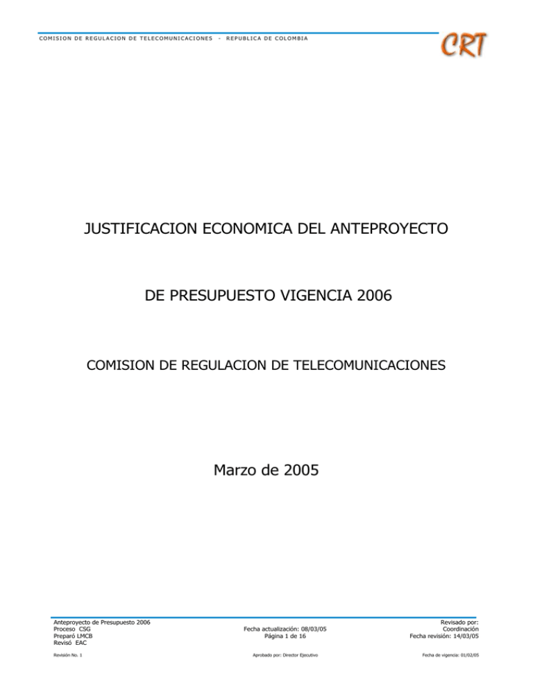 de presupuesto vigencia 2006 de presupuesto vigencia 2006
