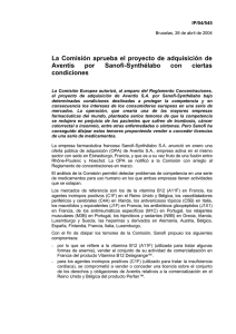 La  Comisión  aprueba  el  proyecto ... Aventis por Sanofi-Synthélabo