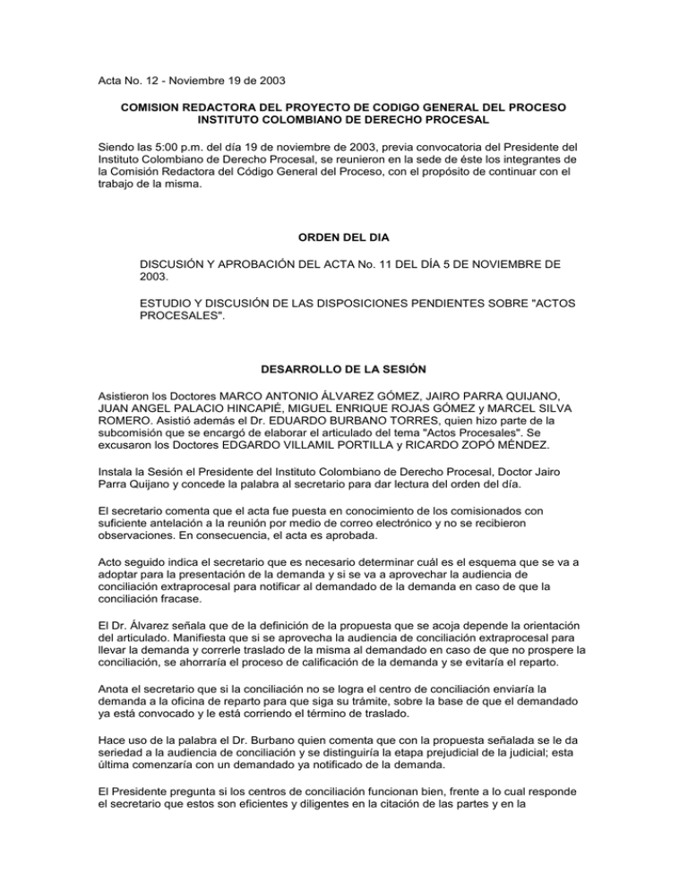 Acta No 12 Instituto Colombiano De Derecho Procesal