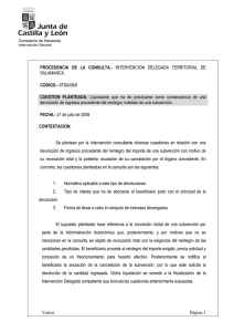 SALAMANCA  devolución de ingresos procedente del reintegro indebido de una subvención.