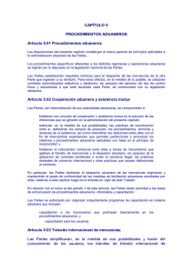 CAPÍTULO V PROCEDIMIENTOS ADUANEROS Artículo 5.01 Procedimientos aduaneros