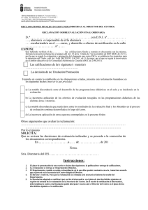 IMPRESO PARA RECLAMACIONES de notas de la evaluaci&oacute;n final