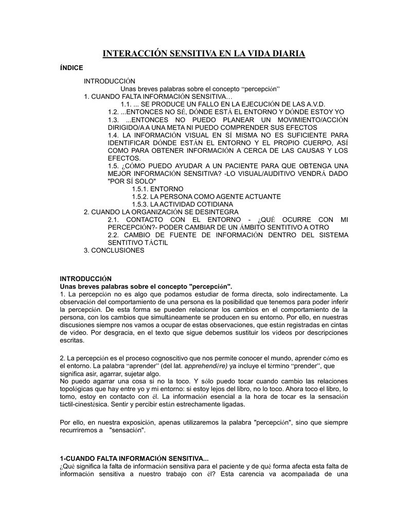 Interaccion Sensitiva En La Vida Diaria studylib