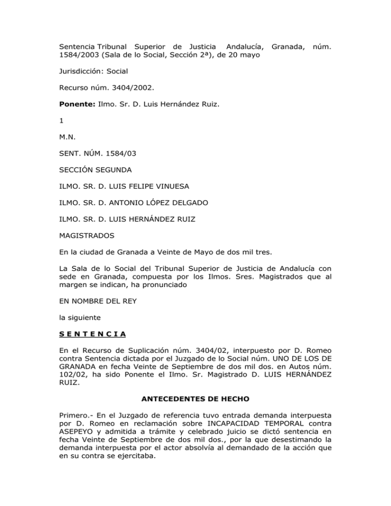Sentencia Tribunal Superior de Justicia ... 1584/2003 (Sala de lo ...